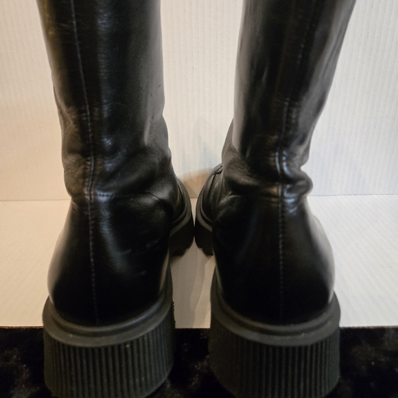 Kurt Geiger Black Leather Ankle Boots Zip-Up Sz.9 Chunky Grunge Bikercore Goth - Picture 4 of 15